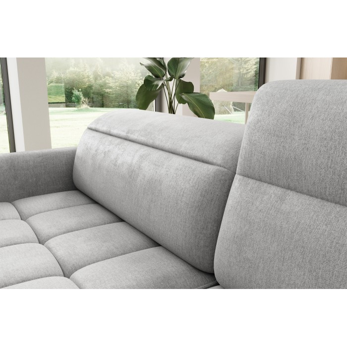 Canapé d’angle droit convertible BARNEA 208 cm gris clair avec rangement 
