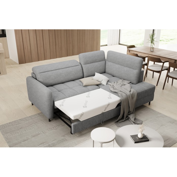 Canapé d’angle droit convertible BARNEA 208 cm gris clair avec rangement 