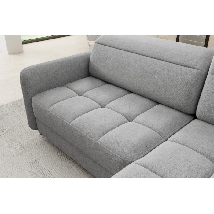Canapé d’angle droit convertible BARNEA 208 cm gris clair avec rangement 