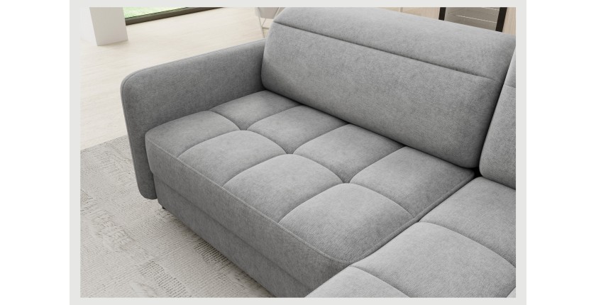 Canapé d’angle droit convertible BARNEA 208 cm gris clair avec rangement 