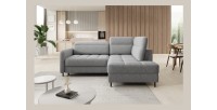 Canapé d’angle droit convertible BARNEA 208 cm gris clair avec rangement 