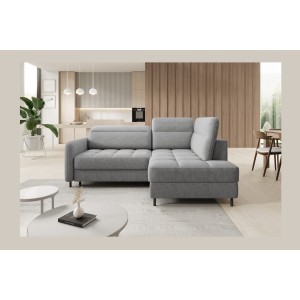 Canapé d’angle droit convertible BARNEA 208 cm gris clair avec rangement 