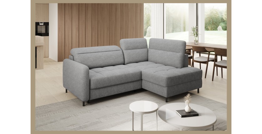 Canapé d’angle droit convertible BARNEA 208 cm gris clair avec rangement 