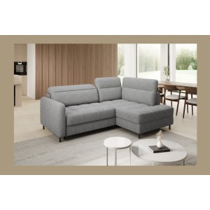 Canapé d’angle droit convertible BARNEA 208 cm gris clair avec rangement 
