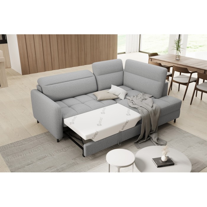 Canapé d’angle droit convertible BARNEA 208 cm gris chiné avec rangement 
