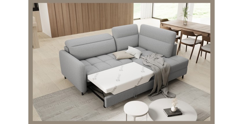 Canapé d’angle droit convertible BARNEA 208 cm gris chiné avec rangement 