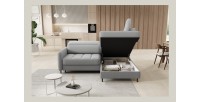Canapé d’angle droit convertible BARNEA 208 cm gris chiné avec rangement 
