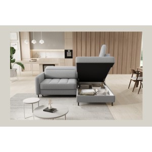 Canapé d’angle droit convertible BARNEA 208 cm gris chiné avec rangement 