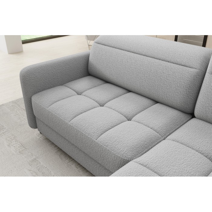 Canapé d’angle droit convertible BARNEA 208 cm gris chiné avec rangement 