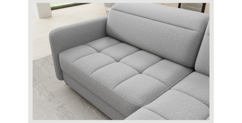 Canapé d’angle droit convertible BARNEA 208 cm gris chiné avec rangement 