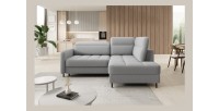 Canapé d’angle droit convertible BARNEA 208 cm gris chiné avec rangement 