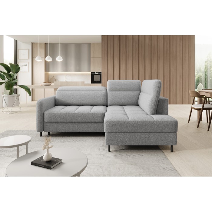 Canapé d’angle droit convertible BARNEA 208 cm gris chiné avec rangement 