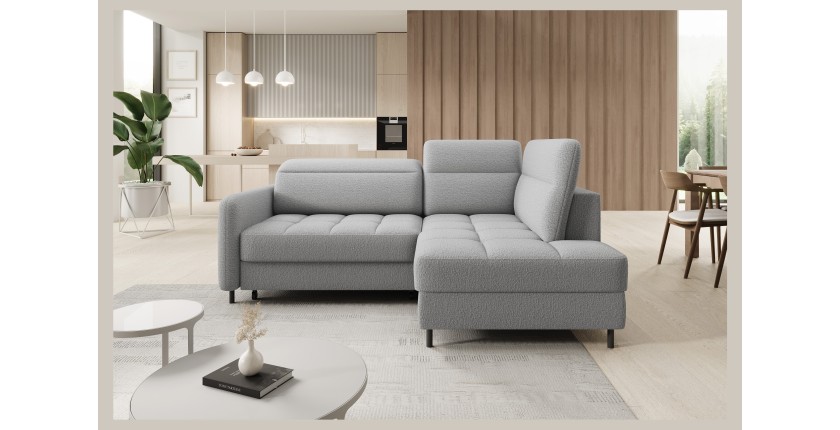 Canapé d’angle droit convertible BARNEA 208 cm gris chiné avec rangement 