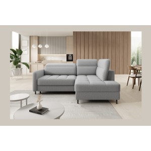 Canapé d’angle droit convertible BARNEA 208 cm gris chiné avec rangement 
