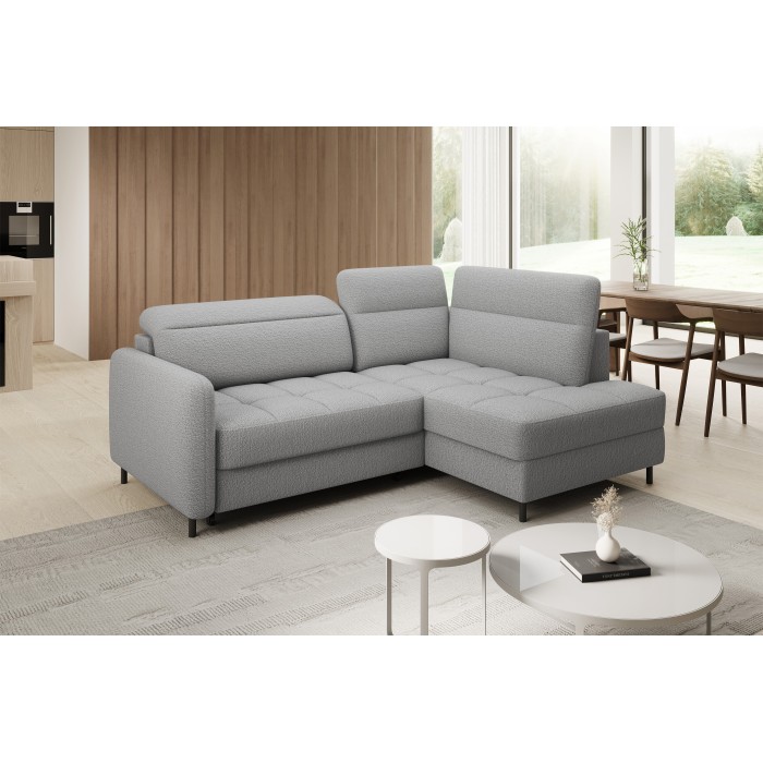 Canapé d’angle droit convertible BARNEA 208 cm gris chiné avec rangement 