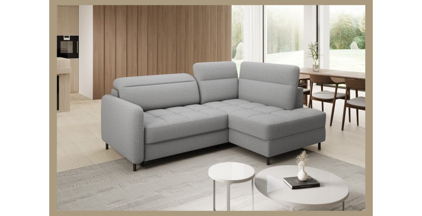 Canapé d’angle droit convertible BARNEA 208 cm gris chiné avec rangement 