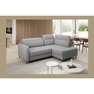 Canapé d’angle droit convertible BARNEA 208 cm gris chiné avec rangement 