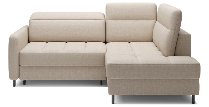 Canapé d’angle droit convertible BARNEA 208 cm beige crème avec rangement 