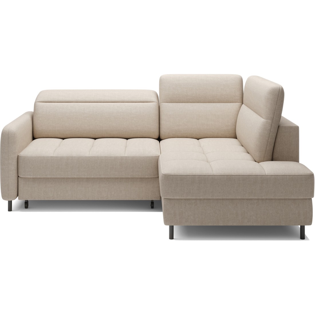 Canapé d’angle droit convertible BARNEA 208 cm beige crème avec rangement 