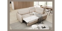 Canapé d’angle droit convertible BARNEA 208 cm beige crème avec rangement 