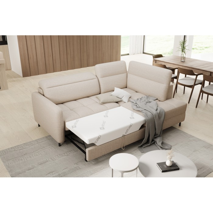 Canapé d’angle droit convertible BARNEA 208 cm beige crème avec rangement 