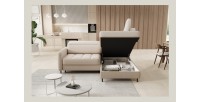 Canapé d’angle droit convertible BARNEA 208 cm beige crème avec rangement 