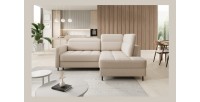 Canapé d’angle droit convertible BARNEA 208 cm beige crème avec rangement 