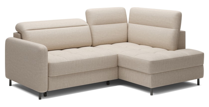 Canapé d’angle droit convertible BARNEA 208 cm beige crème avec rangement 