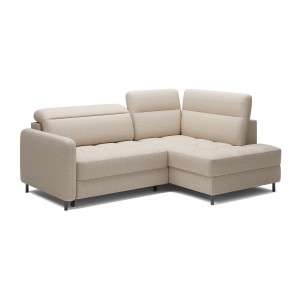 Canapé d’angle droit convertible BARNEA 208 cm beige crème avec rangement 
