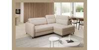 Canapé d’angle droit convertible BARNEA 208 cm beige crème avec rangement 