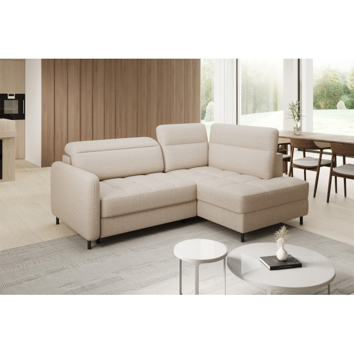 Canapé d’angle droit convertible BARNEA 208 cm beige crème avec rangement 