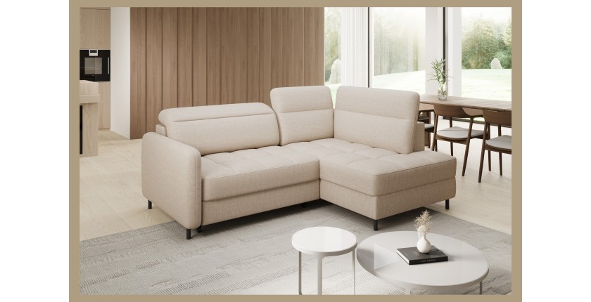 Canapé d’angle droit convertible BARNEA 208 cm beige crème avec rangement 