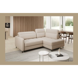 Canapé d’angle droit convertible BARNEA 208 cm beige crème avec rangement 