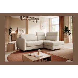Canapé d’angle droit convertible BARNEA 208 cm beige crème avec rangement 