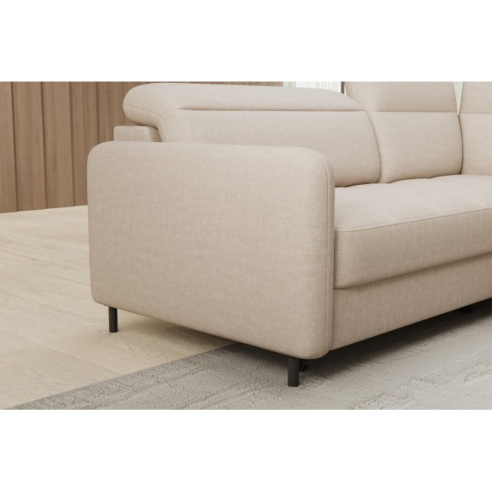 Canapé d’angle droit convertible BARNEA 208 cm beige crème avec rangement 