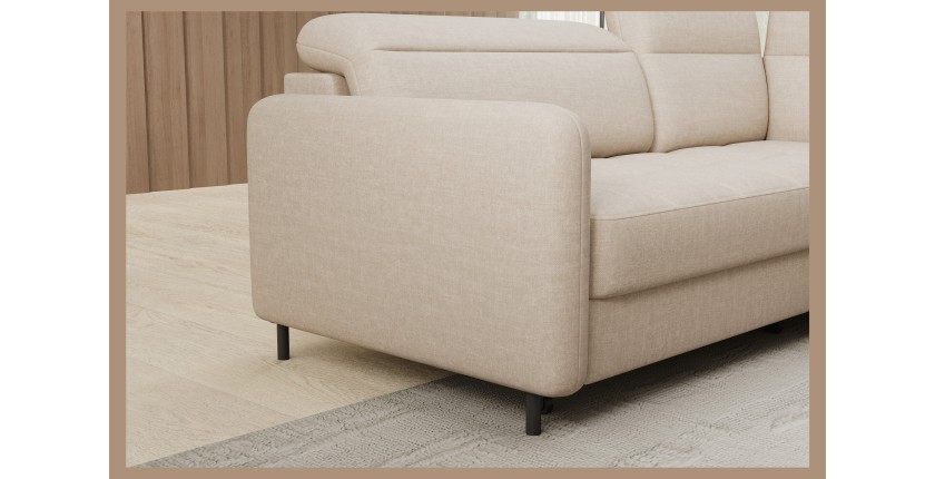 Canapé d’angle droit convertible BARNEA 208 cm beige crème avec rangement 