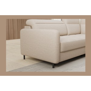 Canapé d’angle droit convertible BARNEA 208 cm beige crème avec rangement 