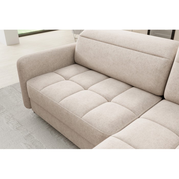 Canapé d’angle droit convertible BARNEA 208 cm beige crème avec rangement 