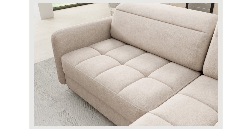 Canapé d’angle droit convertible BARNEA 208 cm beige crème avec rangement 