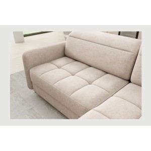 Canapé d’angle droit convertible BARNEA 208 cm beige crème avec rangement 