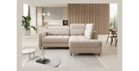 Canapé d’angle droit convertible BARNEA 208 cm beige crème avec rangement 