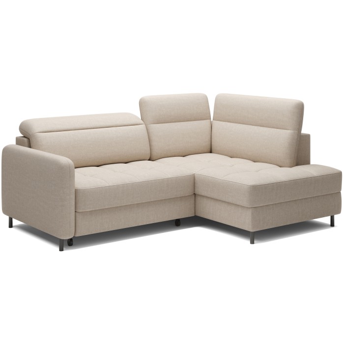 Canapé d’angle droit convertible BARNEA 208 cm beige crème avec rangement 