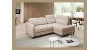 Canapé d’angle droit convertible BARNEA 208 cm beige crème avec rangement 