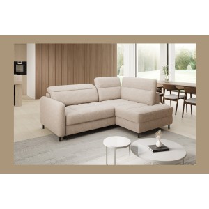 Canapé d’angle droit convertible BARNEA 208 cm beige crème avec rangement 
