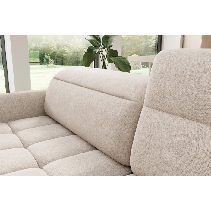 Canapé d’angle droit convertible BARNEA 208 cm beige crème avec rangement 