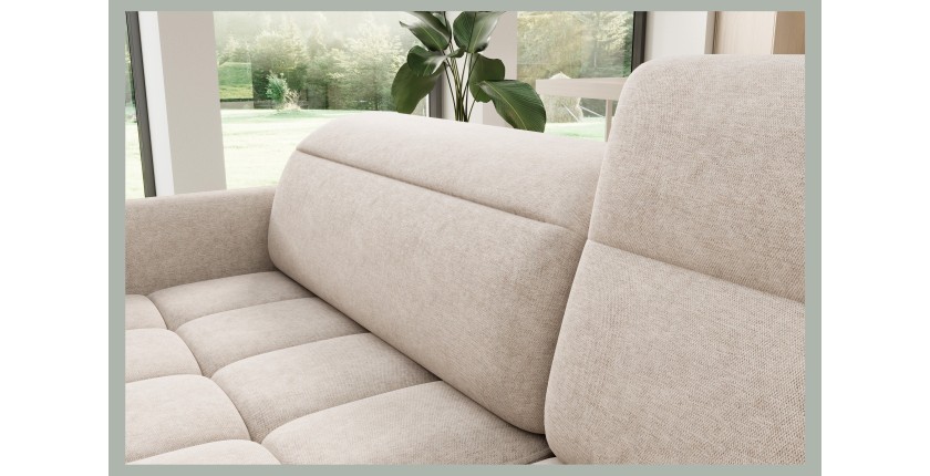 Canapé d’angle droit convertible BARNEA 208 cm beige crème avec rangement 