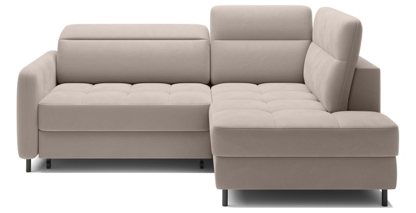 Canapé d’angle droit convertible BARNEA 208 cm beige crème avec rangement 