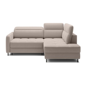 Canapé d’angle droit convertible BARNEA 208 cm beige crème avec rangement 
