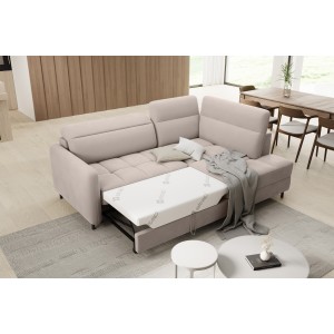Canapé d’angle droit convertible BARNEA 208 cm beige crème avec rangement 