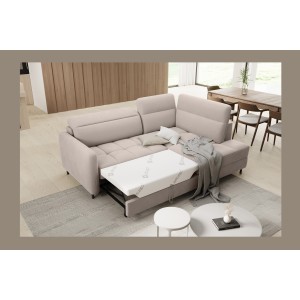 Canapé d’angle droit convertible BARNEA 208 cm beige crème avec rangement 